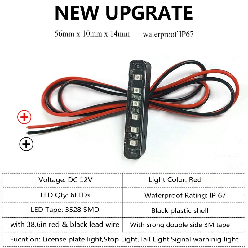 NBWDY Motorcycle Waterproof led License Plate Light with 3528 led taillight,license plate light license plate light assembly (Red, 6 LEDs) - Image 3